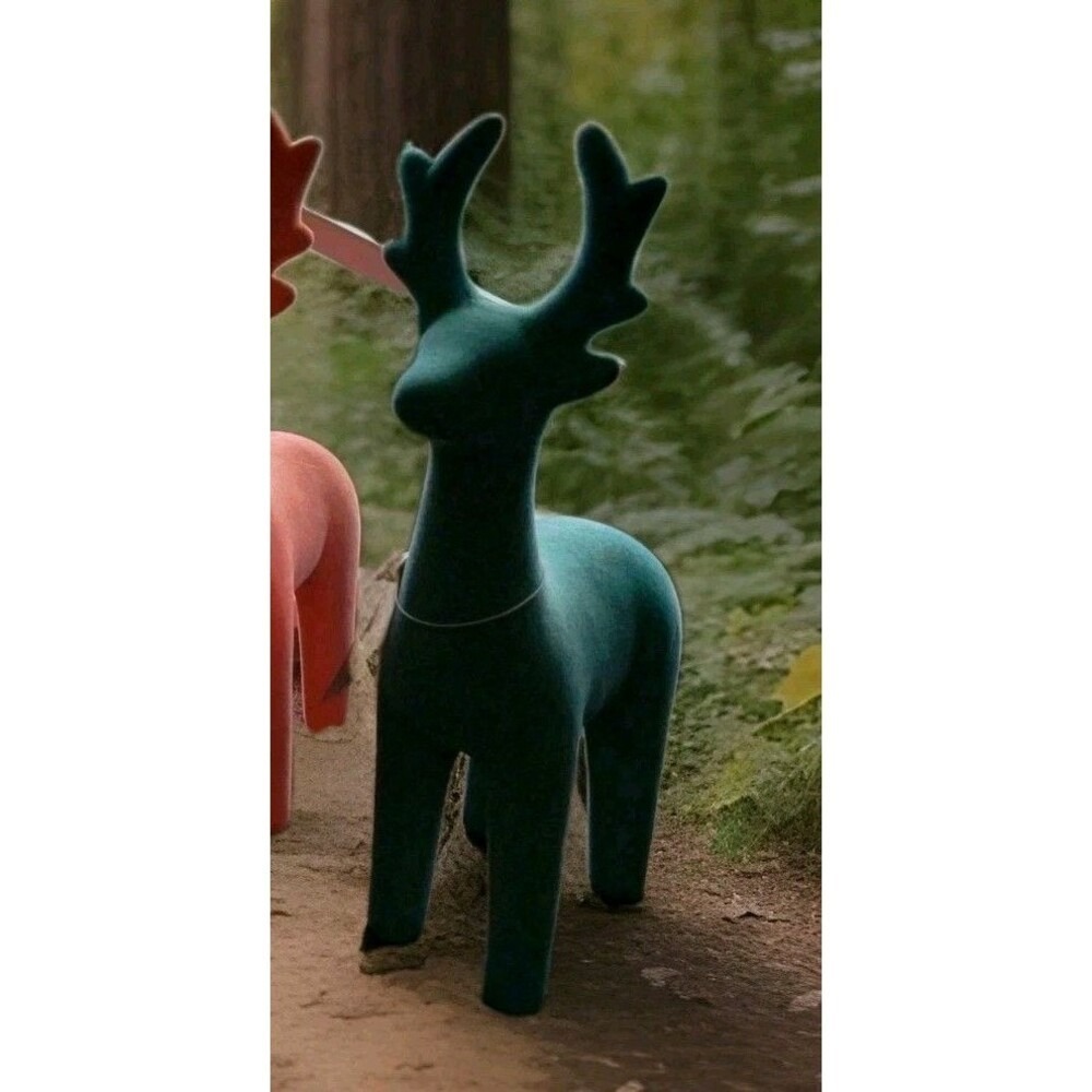 Deer Figurines in Sage Green Joyward Flocked 9.6" Soft Feel, Set of 2 - NEW - Picture 3 of 6